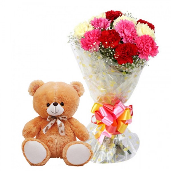 Mix Carnation Bunch & Teddy Bear
